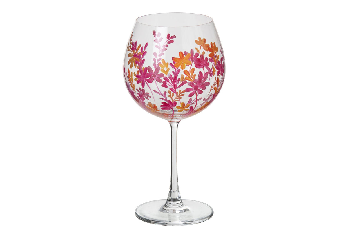 J-Line Copa de vino con flores rosa/naranja