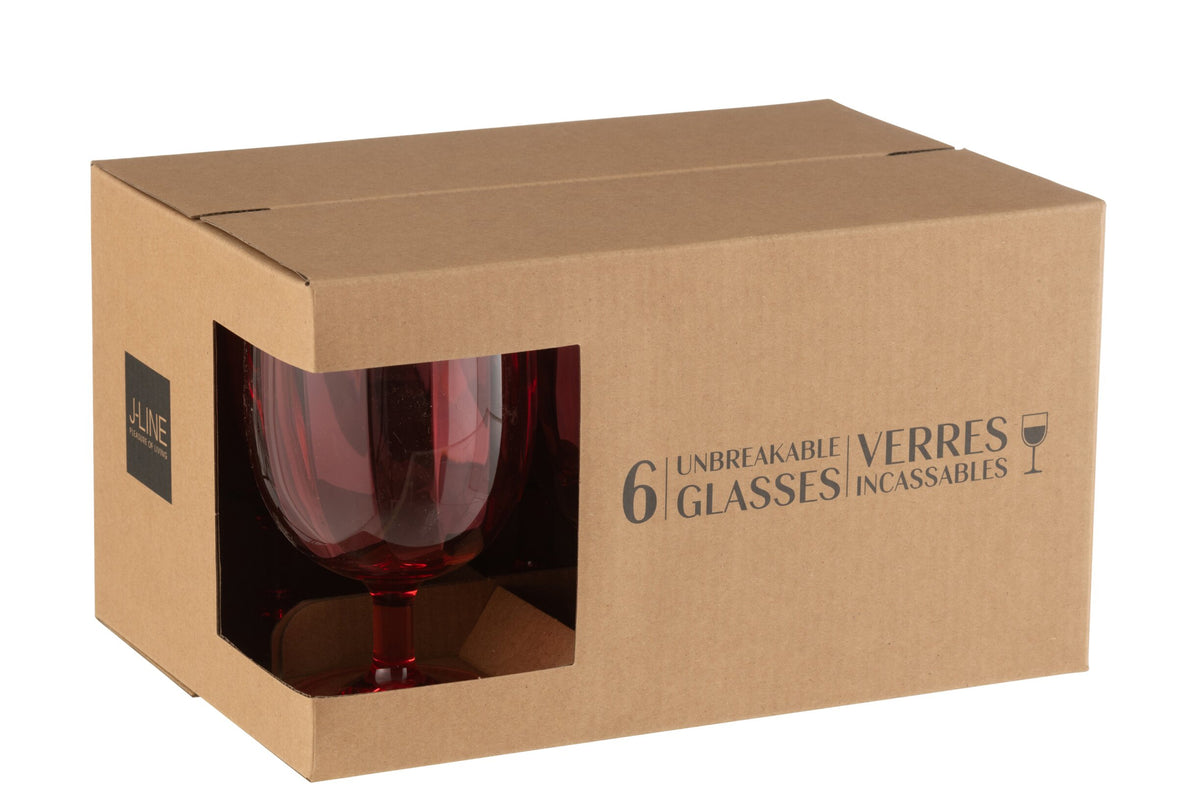 J-Line Copas de vino de 31 cl irrompibles rojas - 6 unidades