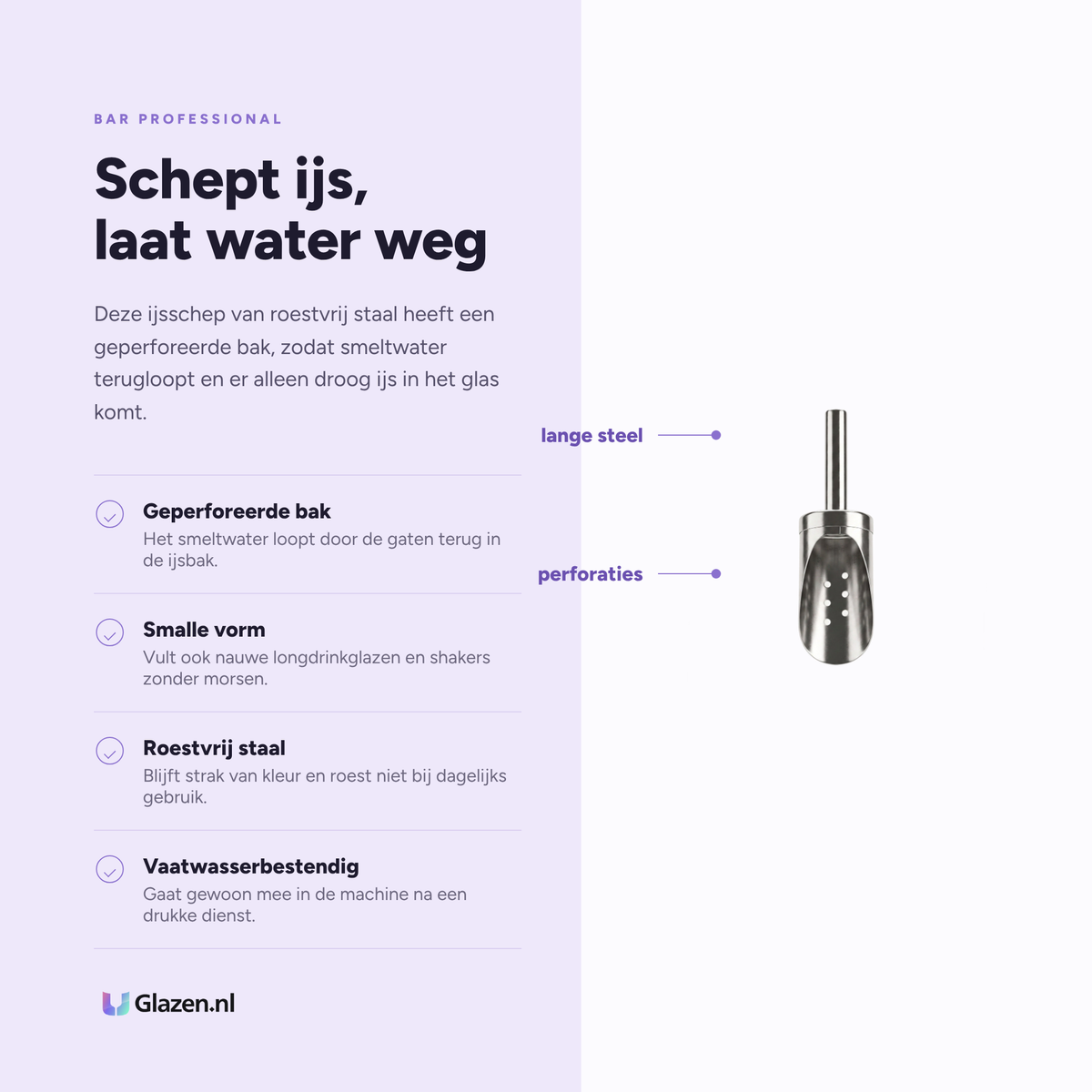 Eigenschappen van de Bar Professional IJsschep Geperforeerd RVS