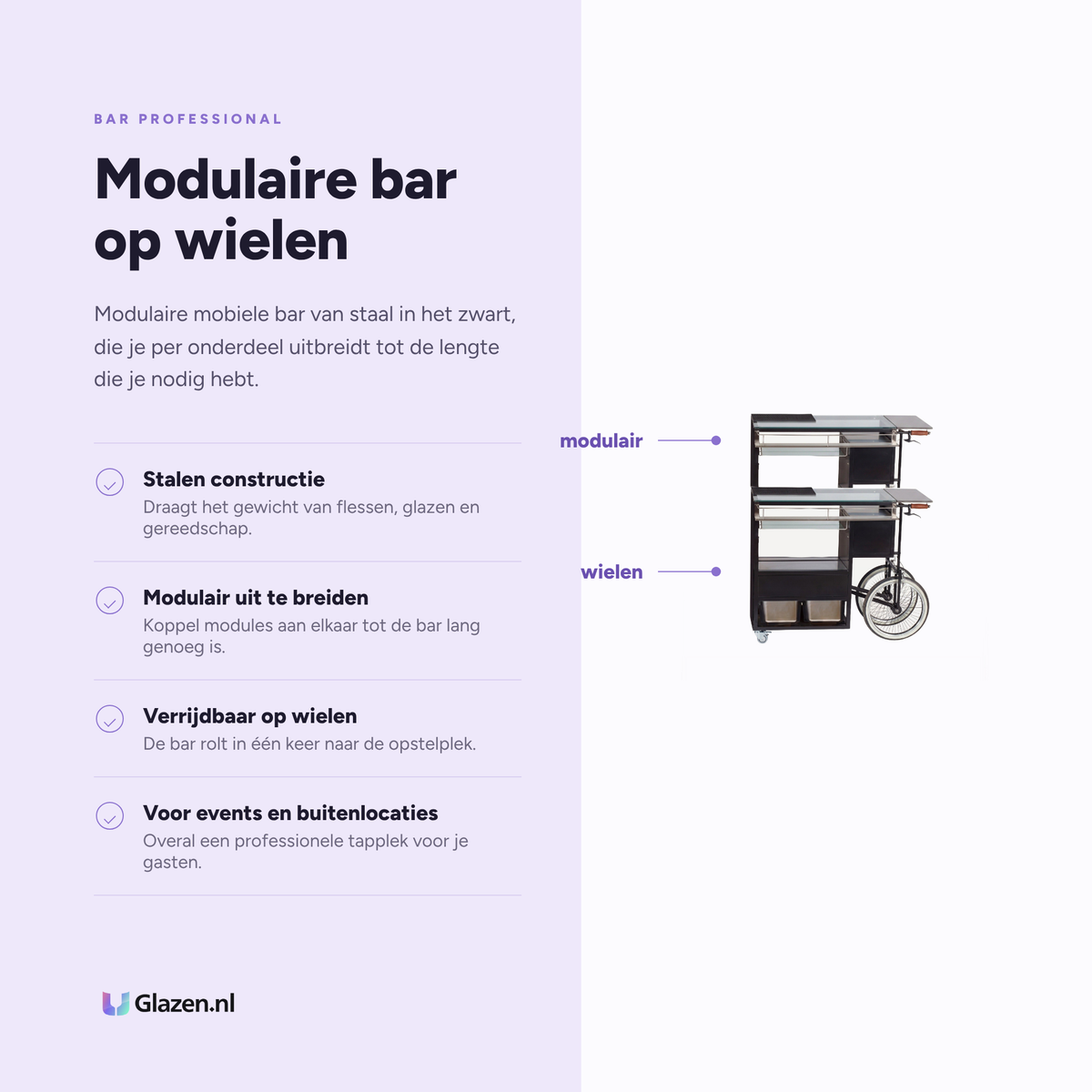 Eigenschappen van Mobiele Bar Evolution van Bar Professional