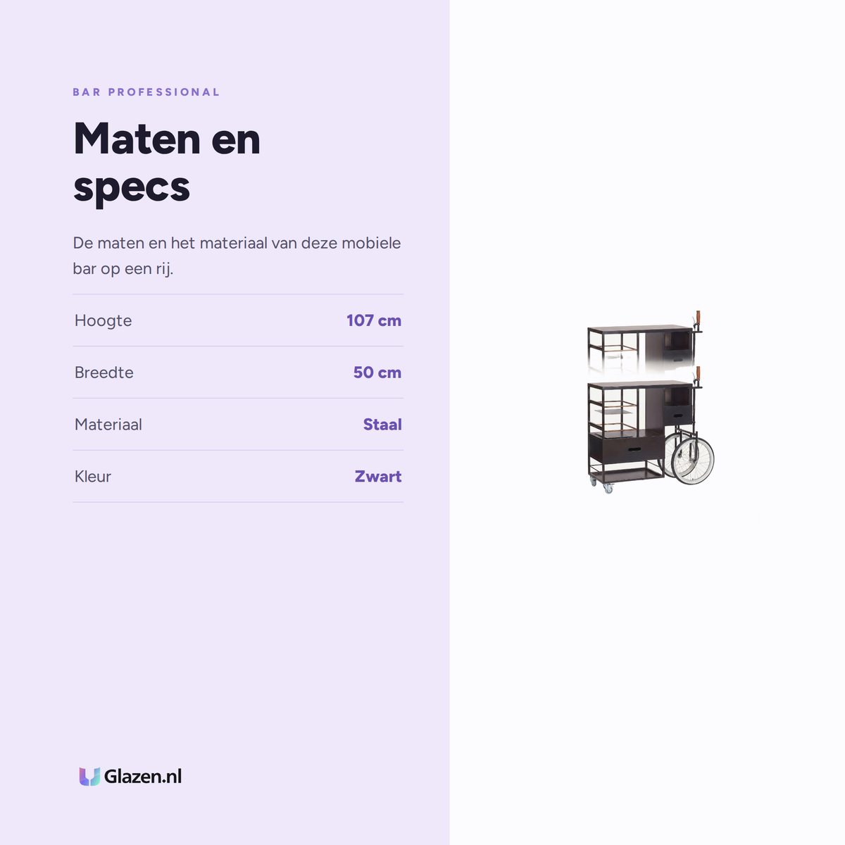 Maten en specificaties van Bar Professional Mobiele Bar Village