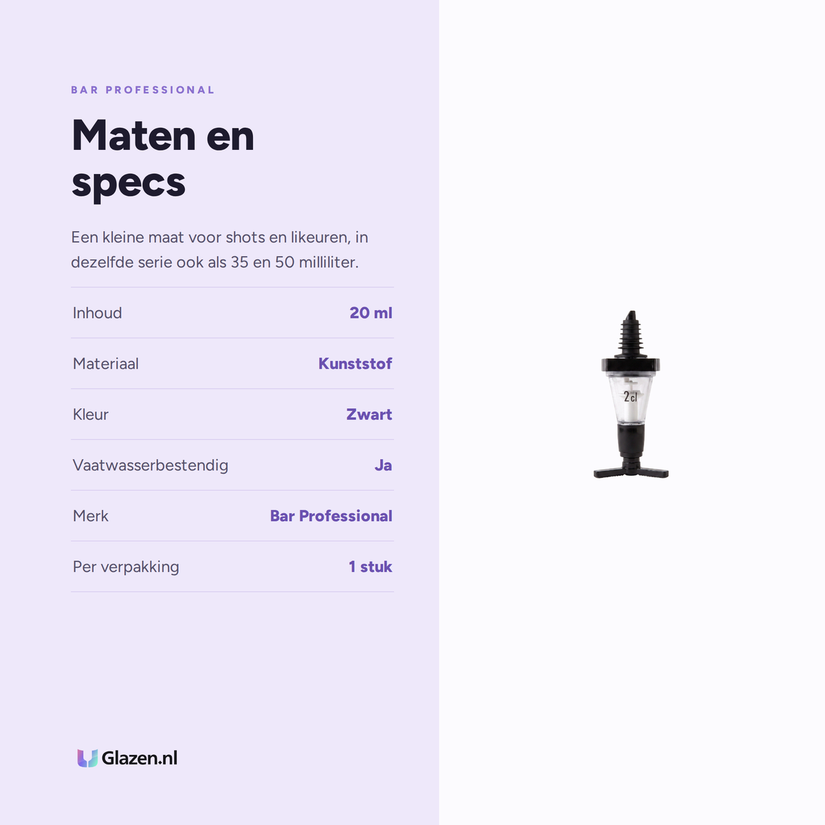 Maten en specificaties van de Bar Professional schenkmaat zwart 20 ml