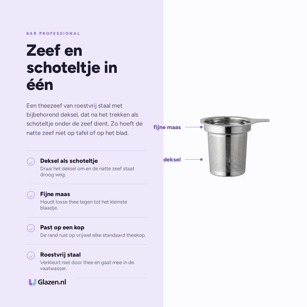 Eigenschappen van Bar Professional Theezeef RVS met Deksel