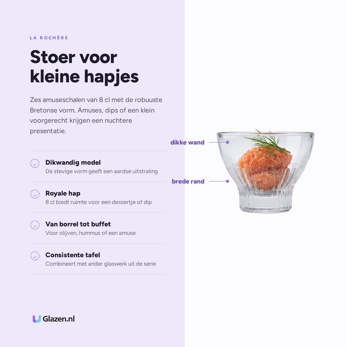 Eigenschappen van La Rochère Ouessant Amuse Schaal 8 Cl - 6 Stuks