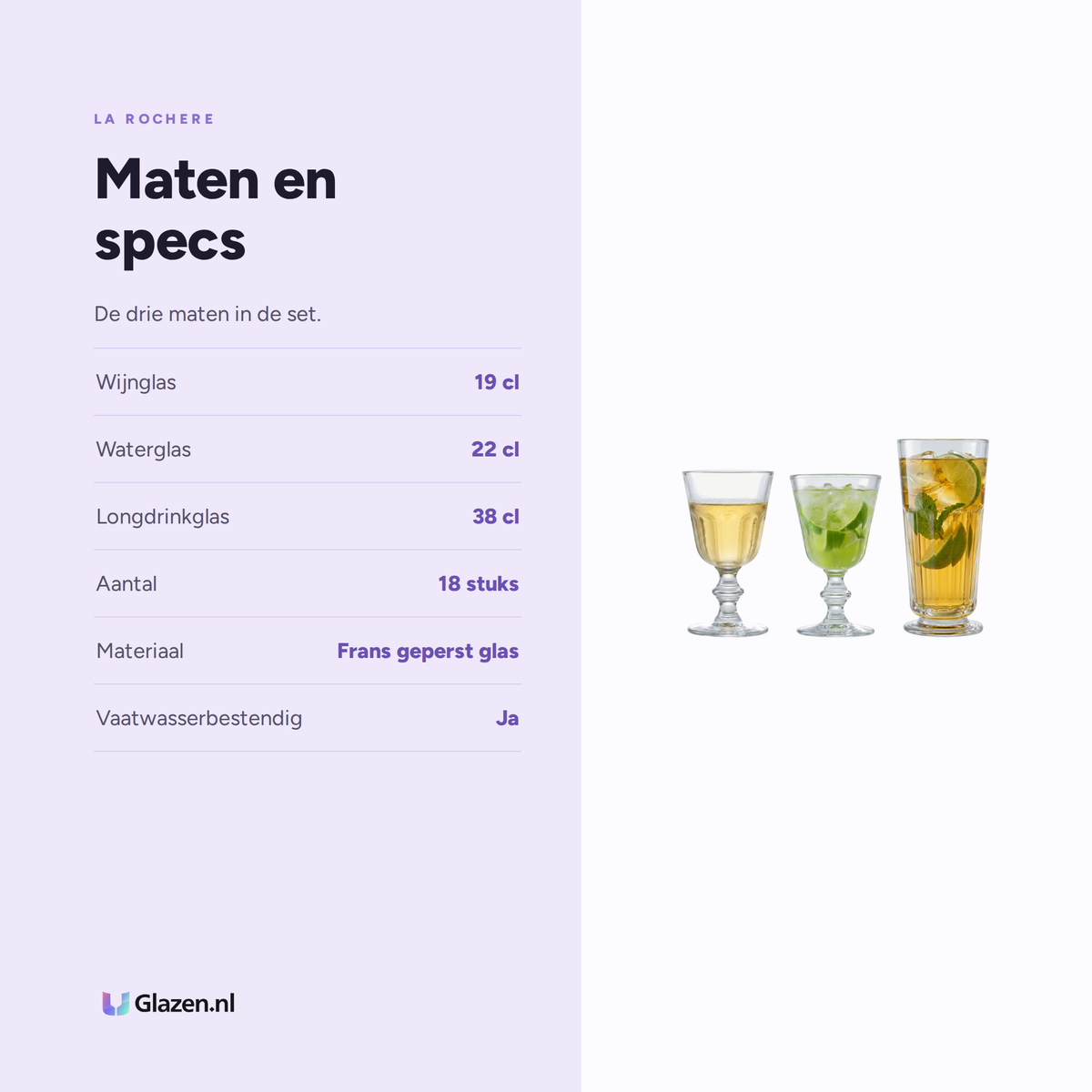 La Rochère Perigord Glazenset 18-Delig (Wijn, Water & Longdrink) maten en specs
