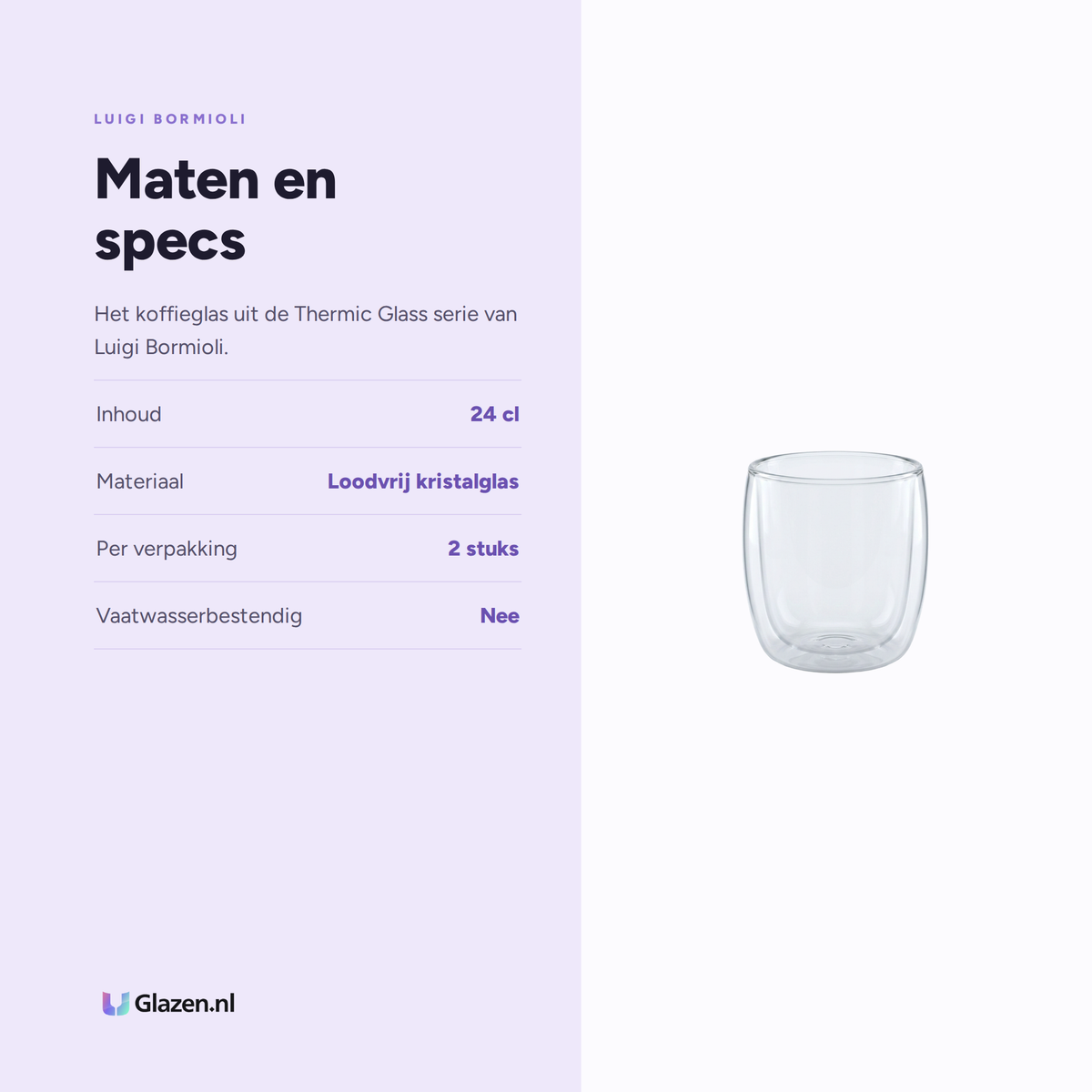 Maten en specs van Luigi Bormioli Thermic Glass Koffieglas 24 Cl Michelangelo