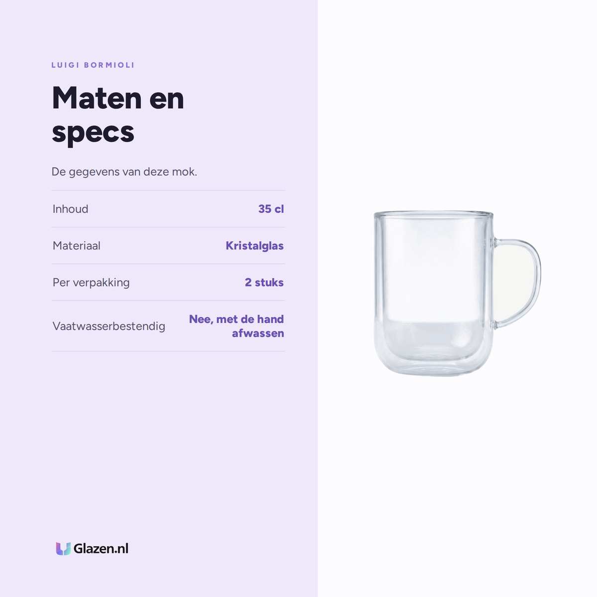 Maten en specs van de Luigi Bormioli Thermic Glass Koffieglas 35 Cl Sublime Mug - 2 Stuks