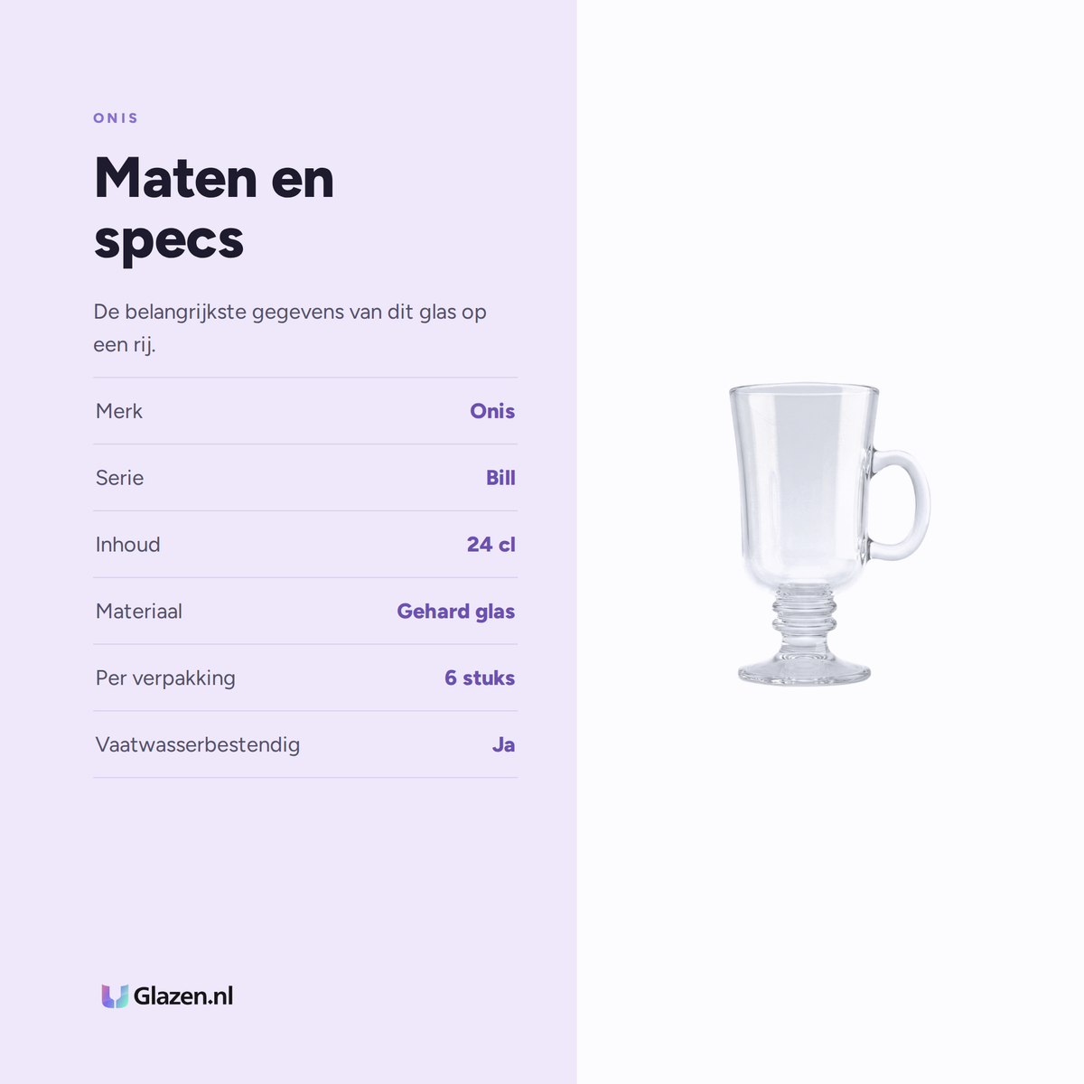 Maten en specificaties van de Onis Bill Irish Coffee Glas 24 Cl - 6 Stuks