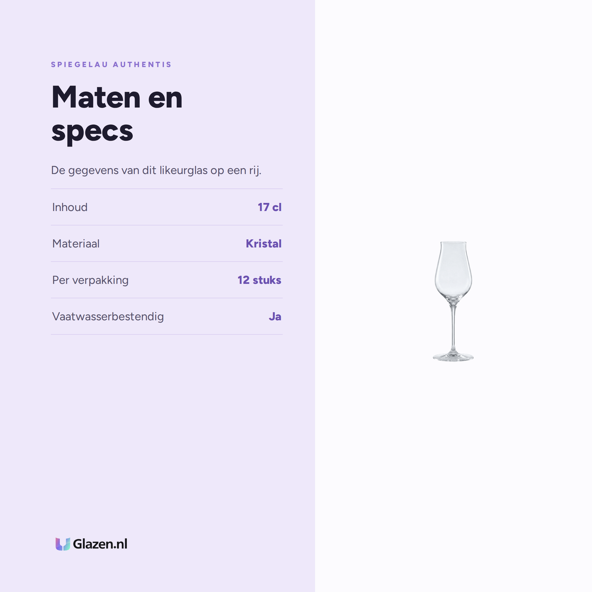 Spiegelau Authentis Likeurglas 17 Cl, 12 Stuks specificaties: inhoud 17 cl, materiaal Kristal, per verpakking 12 stuks, vaatwasserbestendig Ja