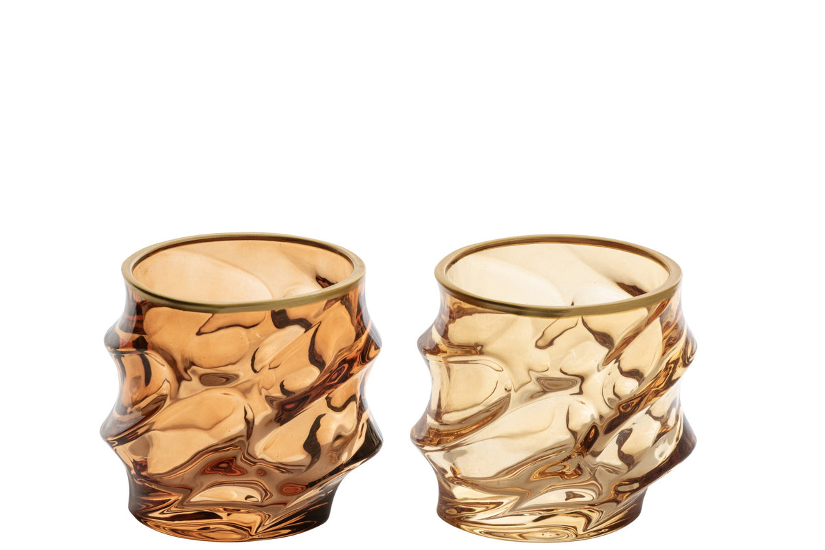 J-Line Vaso de agua con relieve y borde dorado ocre/bronce surtido - 2 unidades