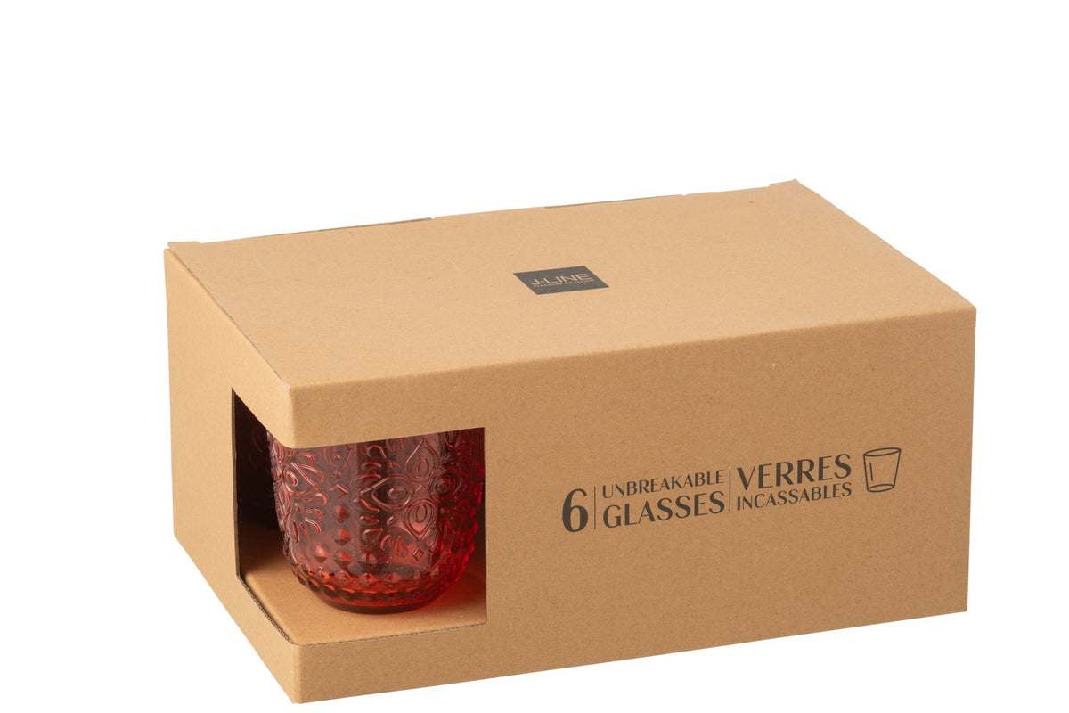 Vasos de agua J-Line de 47,3 cl, irrompibles, rojos - 6 unidades