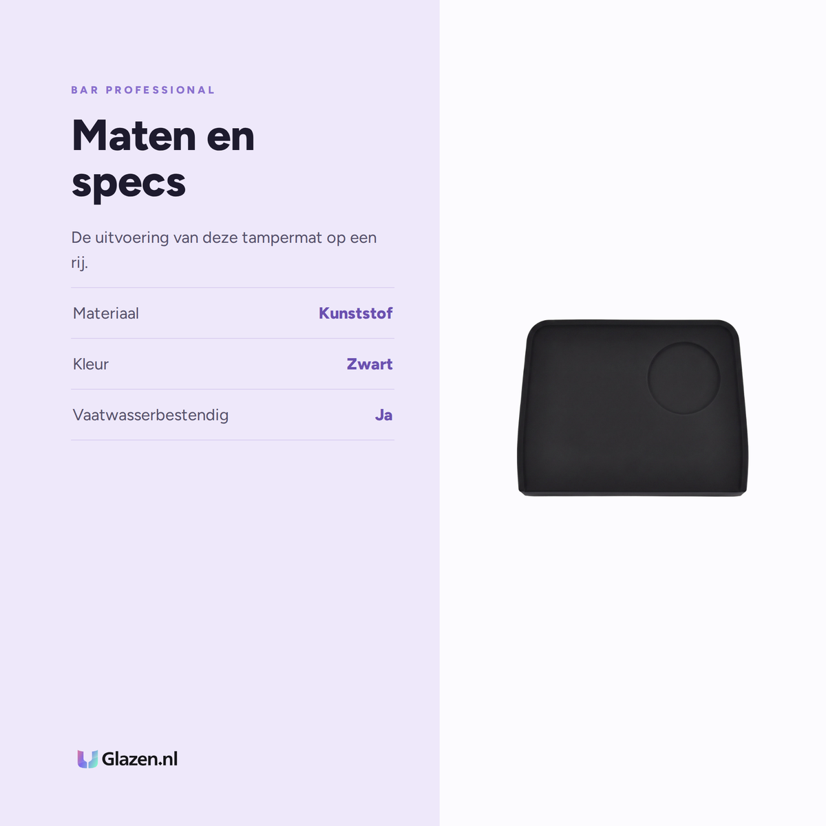 Maten en specificaties van Bar Professional Barista Tampermat Zwart