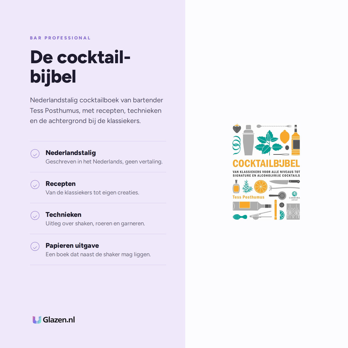 Infographic met de eigenschappen van Bar Professional Cocktailbijbel Tess Posthumus Boek