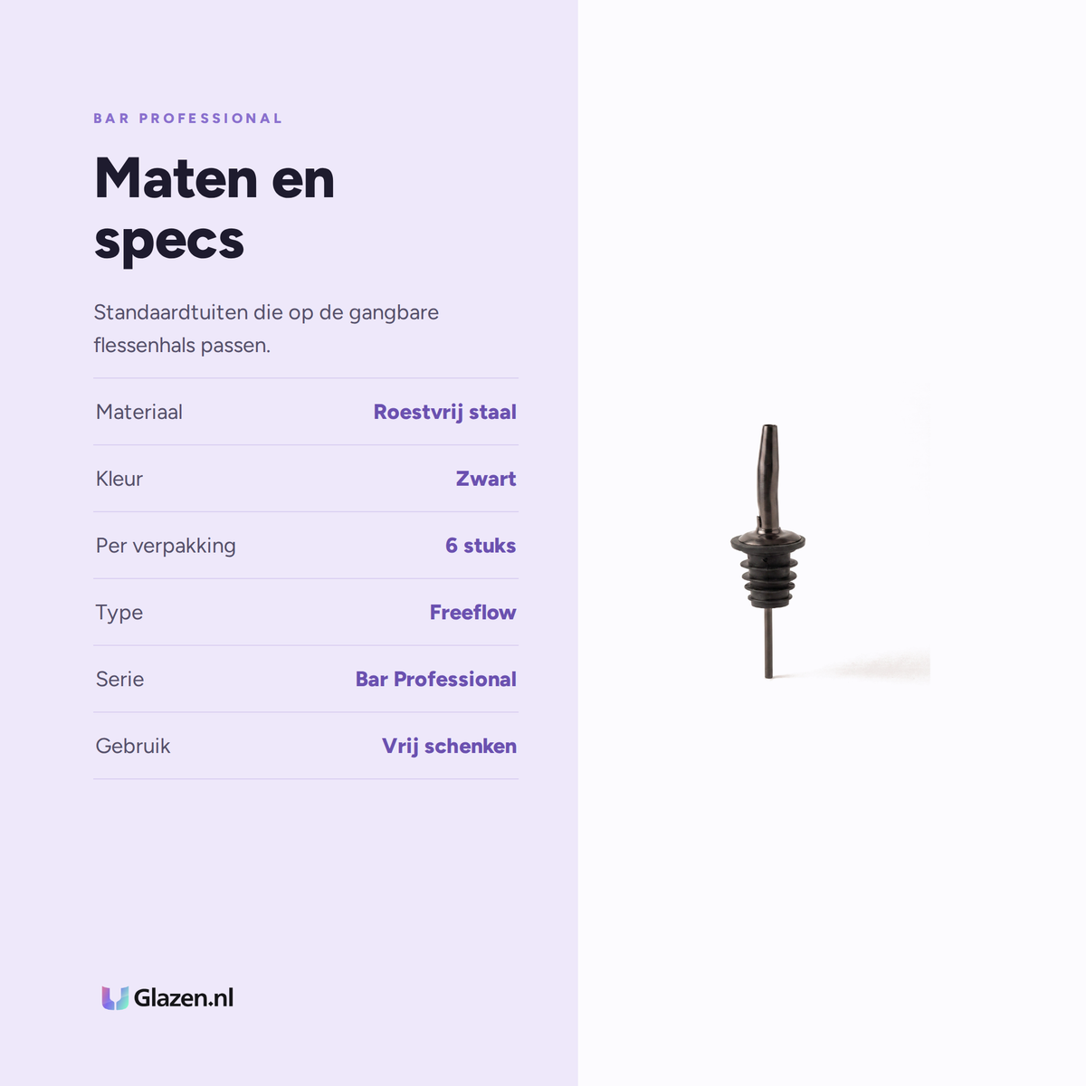 Maten en specificaties van de Bar Professional freeflow schenktuit zwart rvs