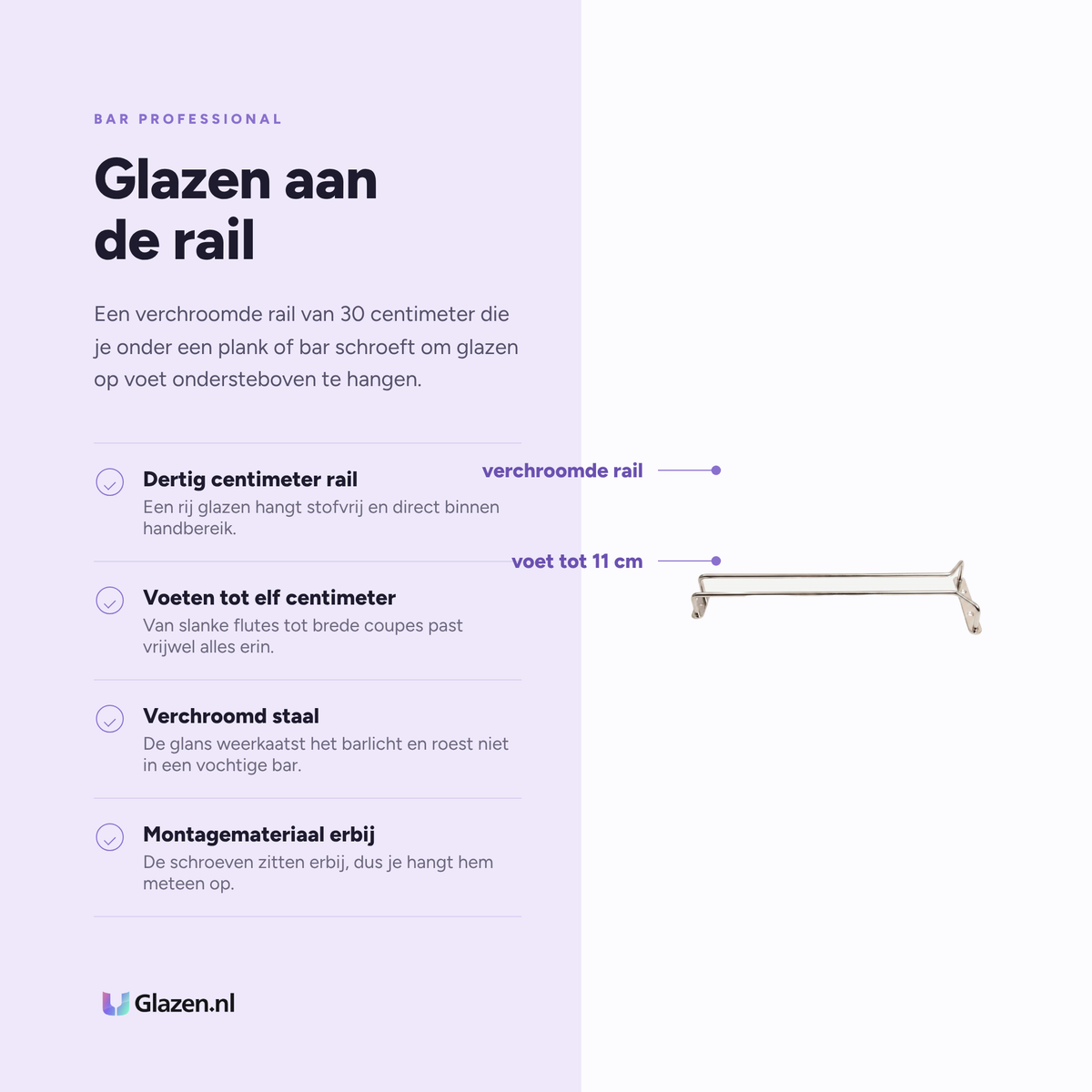 Eigenschappen van de Bar Professional Glazenrek Chroom 30 Cm