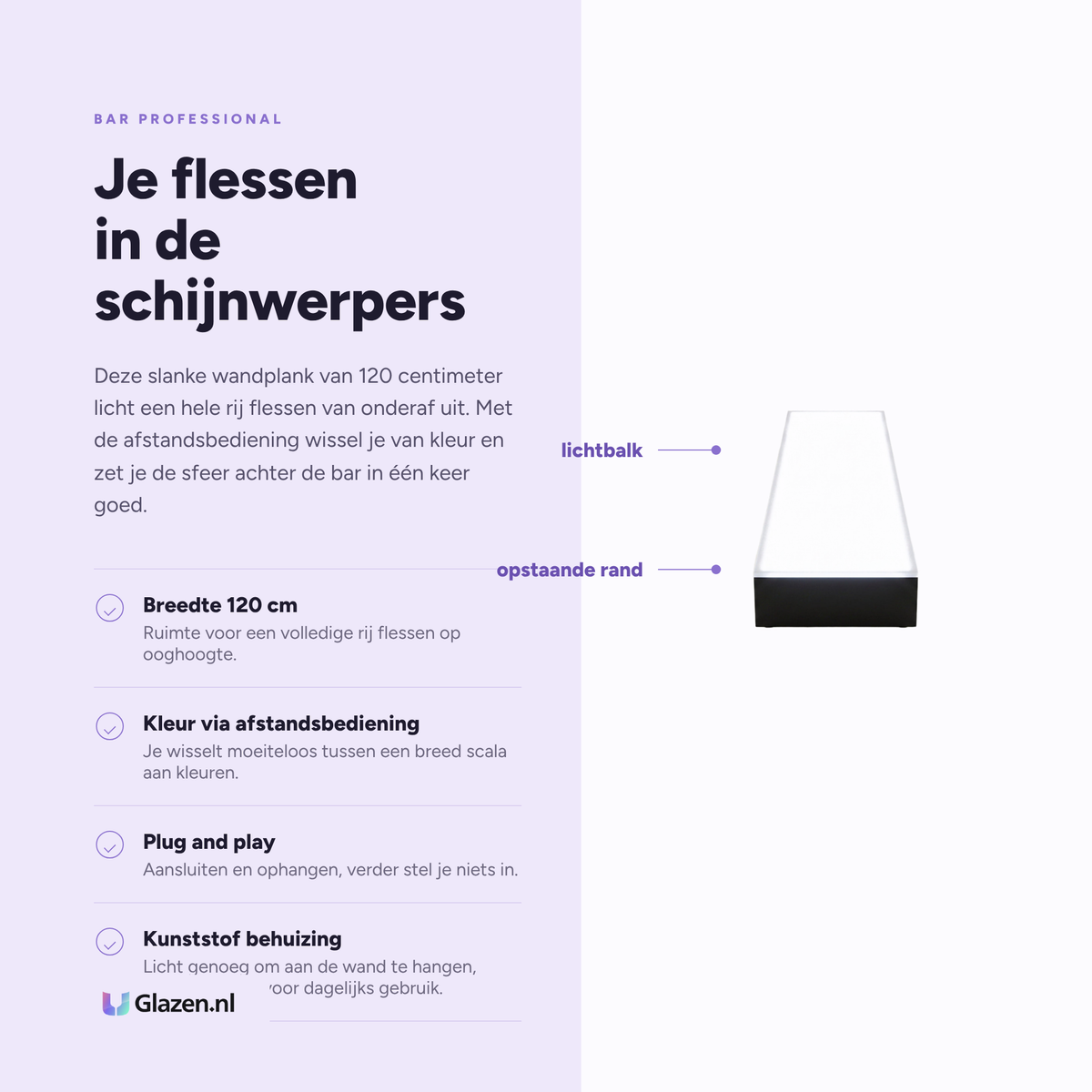 Eigenschappen van de Bar Professional LED Flessenplank 120 cm Wit/Zwart