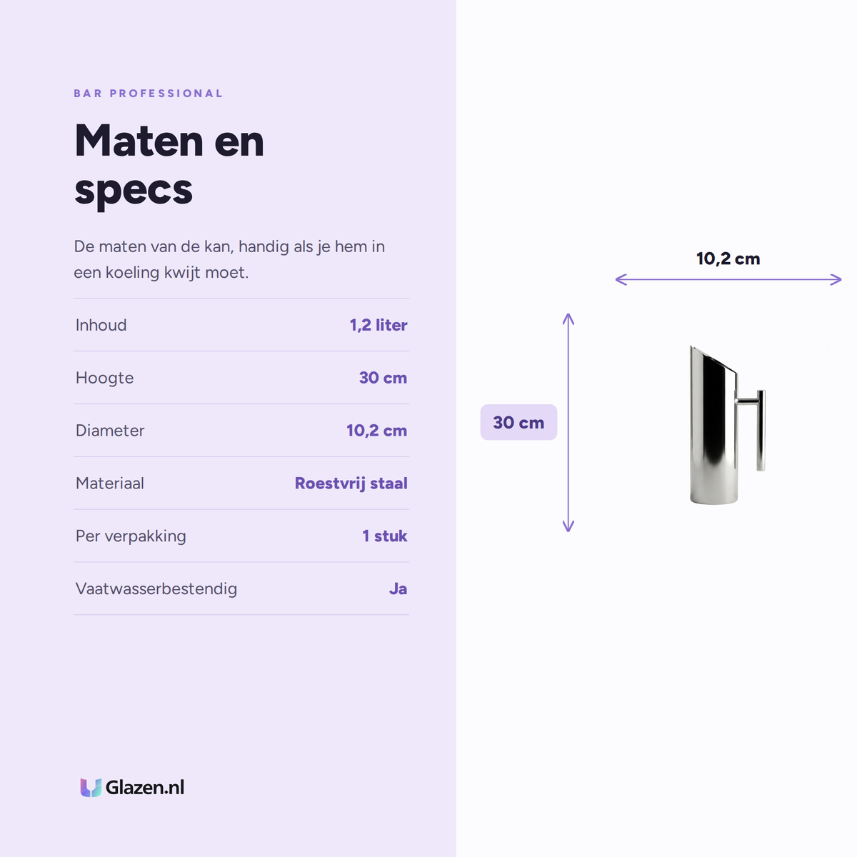 Maten en specs van de Bar Professional Schenkkan RVS 120 Cl