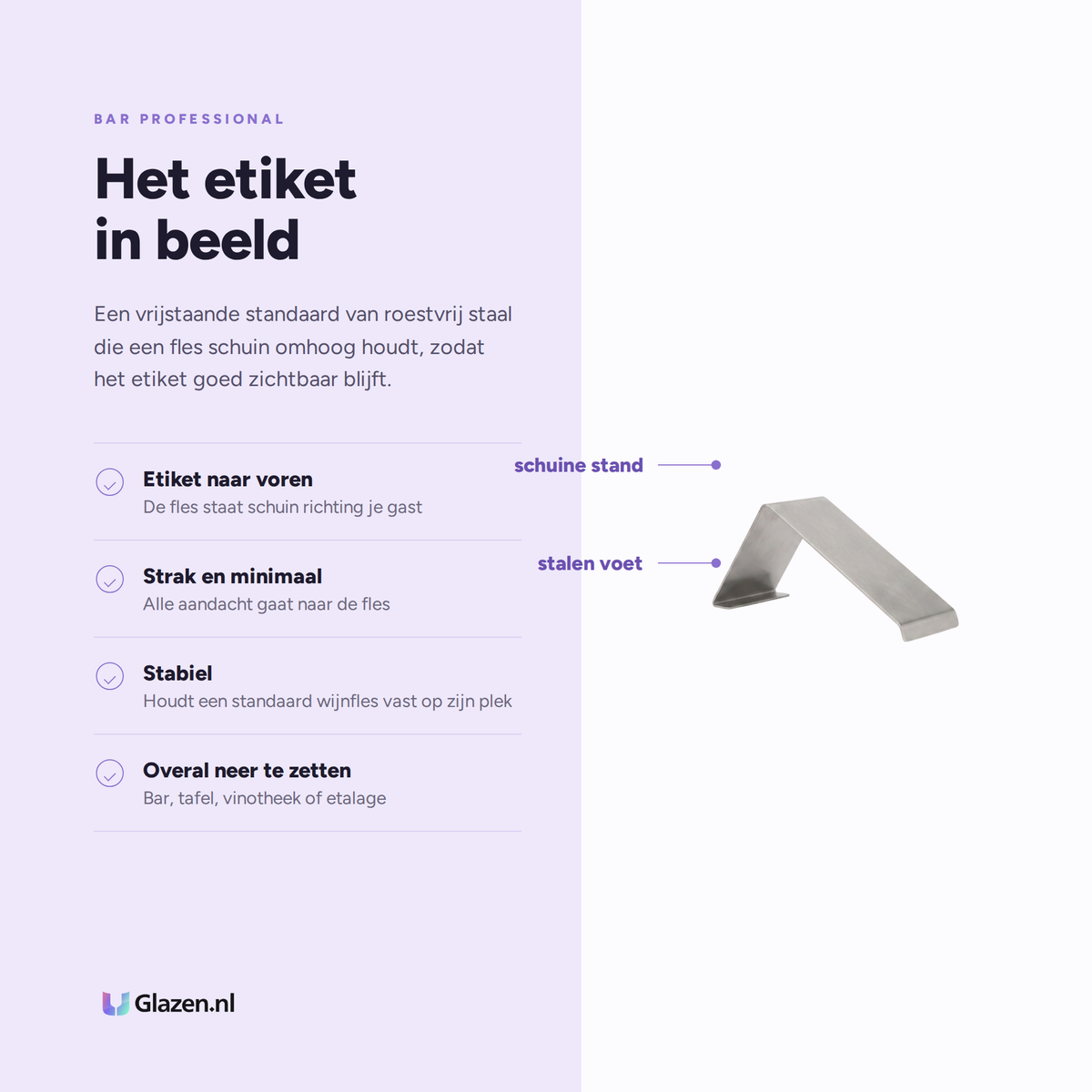 Eigenschappen van de wijnfles standaard van RVS van Bar Professional