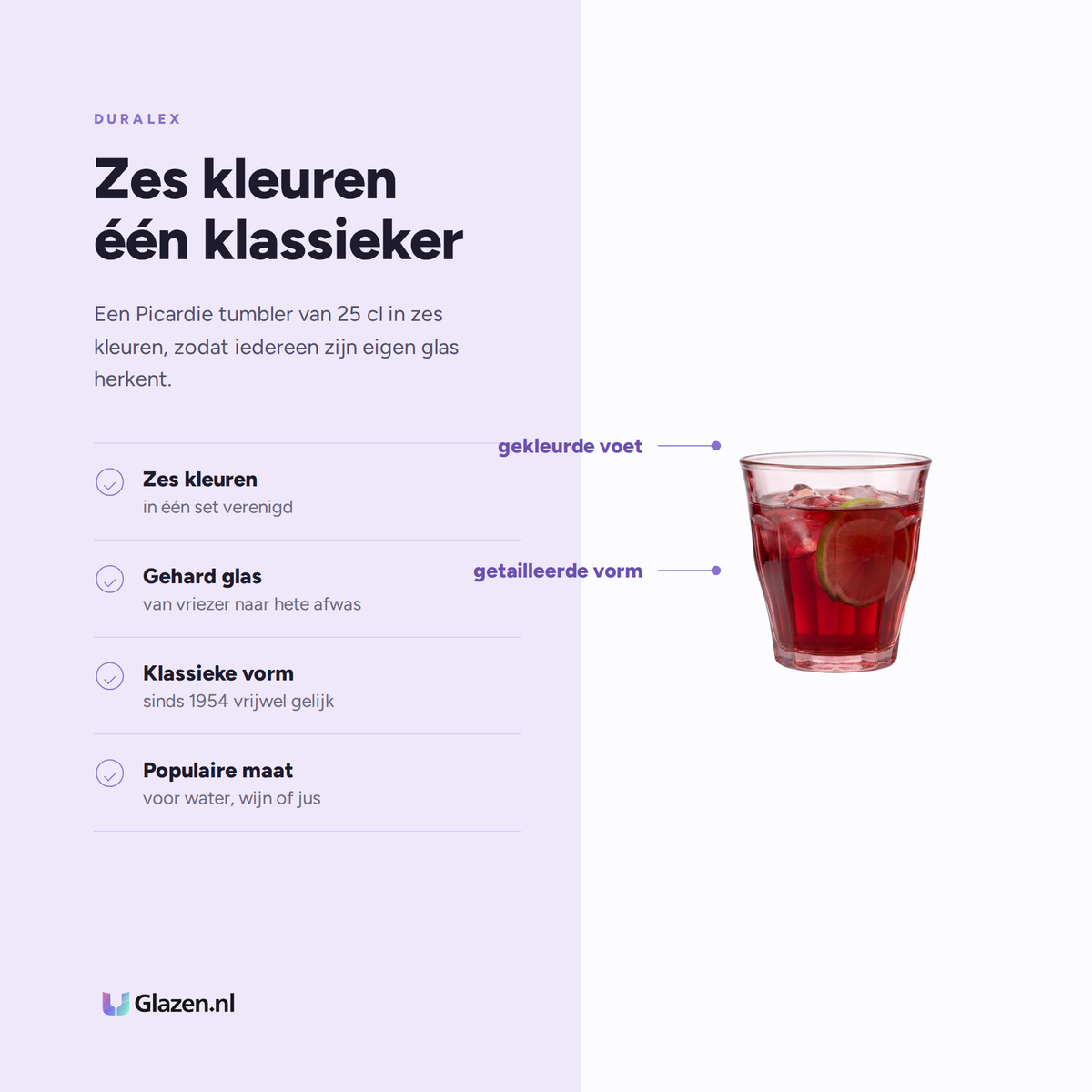 Eigenschappen van Duralex Picardie Tumbler 25 Cl Assorti
