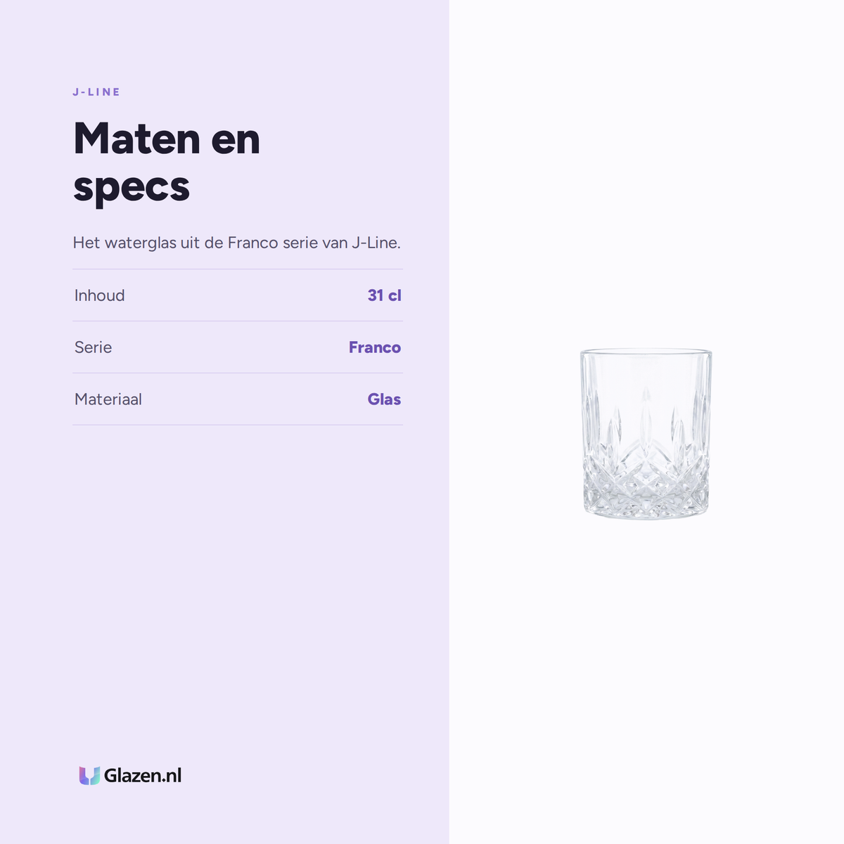 Maten en specs van J-Line Franco Waterglas 31 Cl Transparant