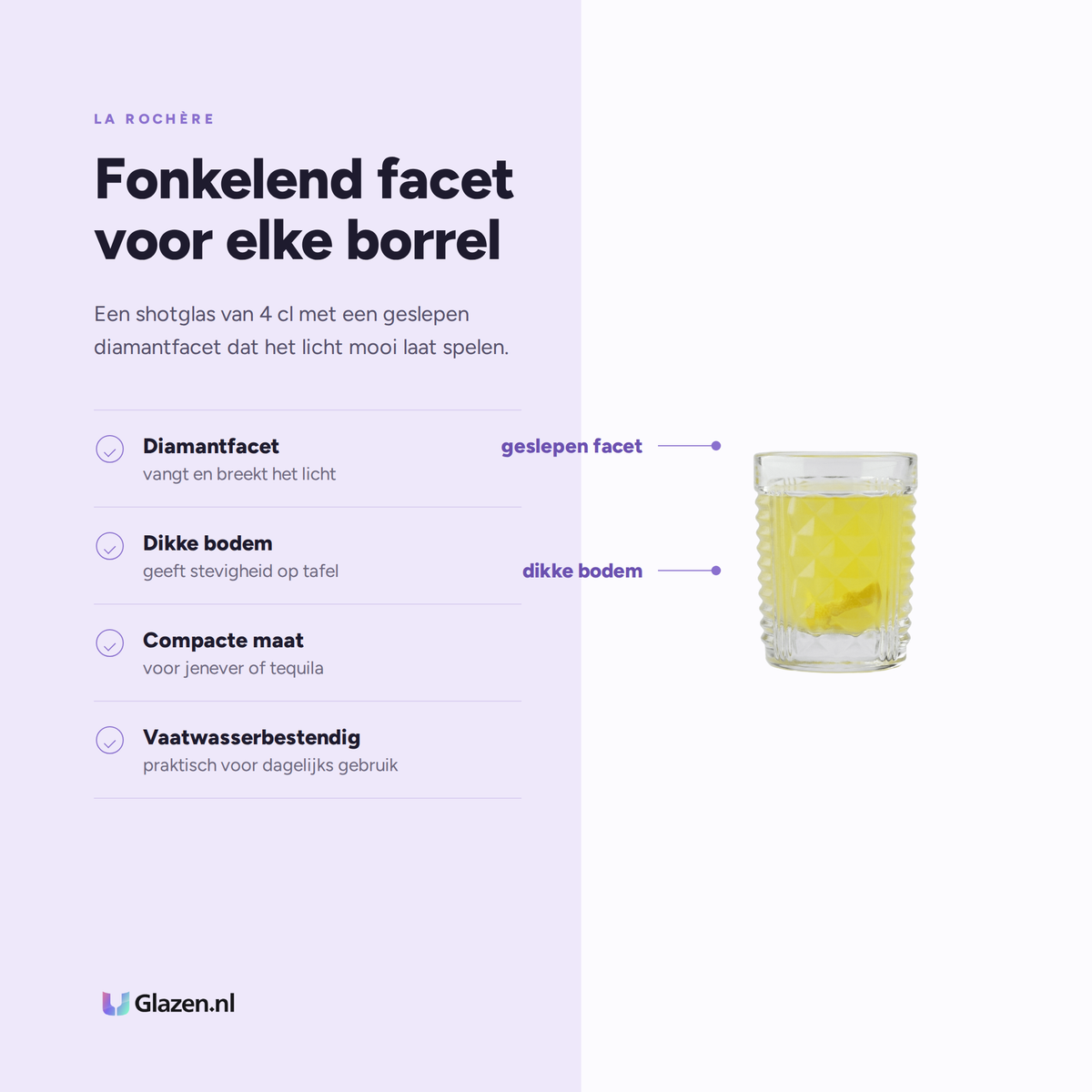 Eigenschappen van La Rochère Diamant Shotglas 4 Cl