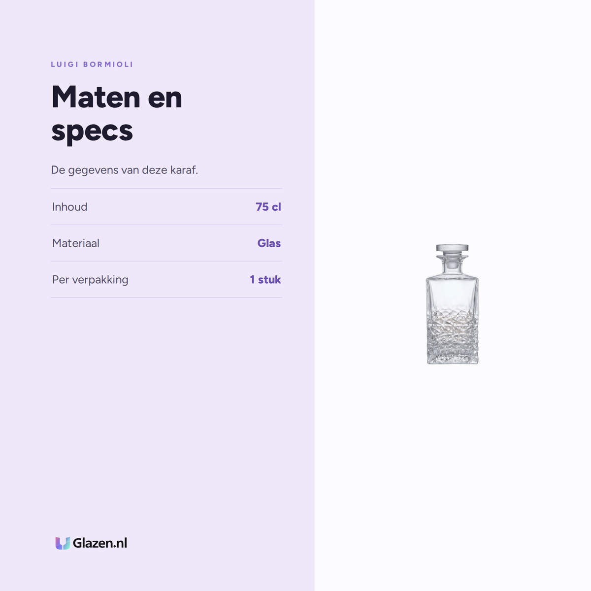 Maten en specs van de Luigi Bormioli Mixology Decanteerkaraf Textures 75 Cl Met Luchtdichte Stop