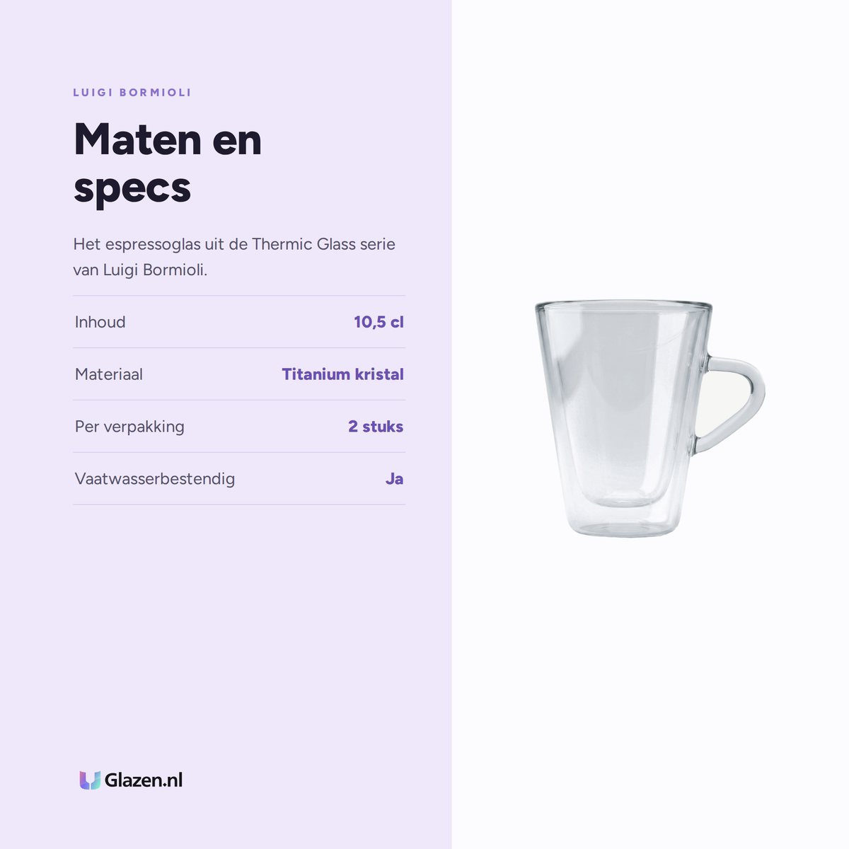 Maten en specs van Luigi Bormioli Thermic Glass Espressoglas 10,5 Cl Espressino