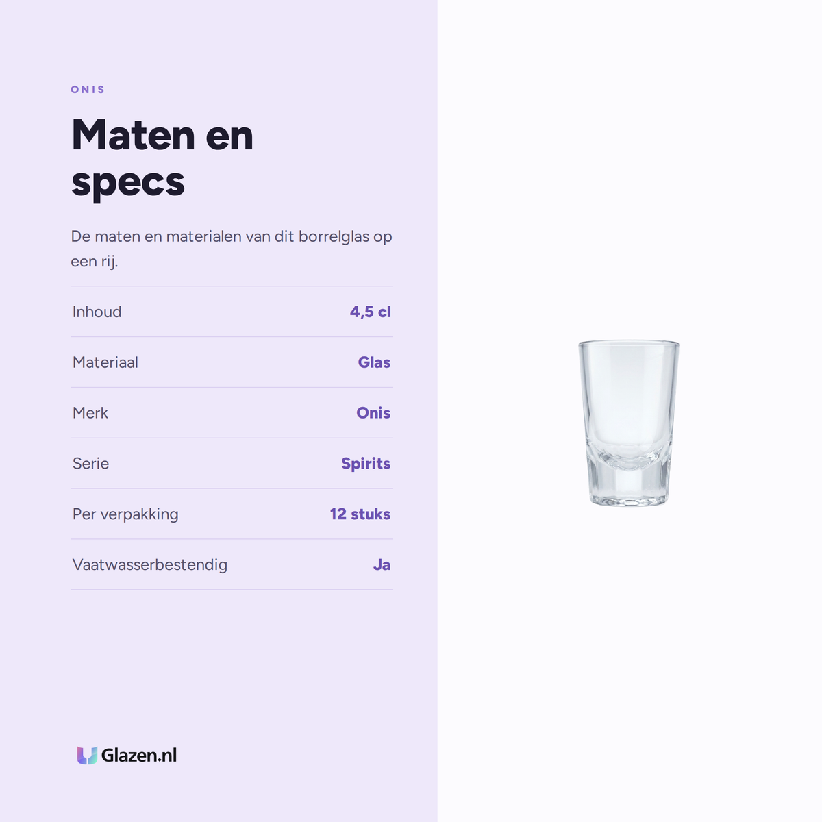 Onis Spirits Borrelglas 4,5 Cl - 12 Stuks maten en specs