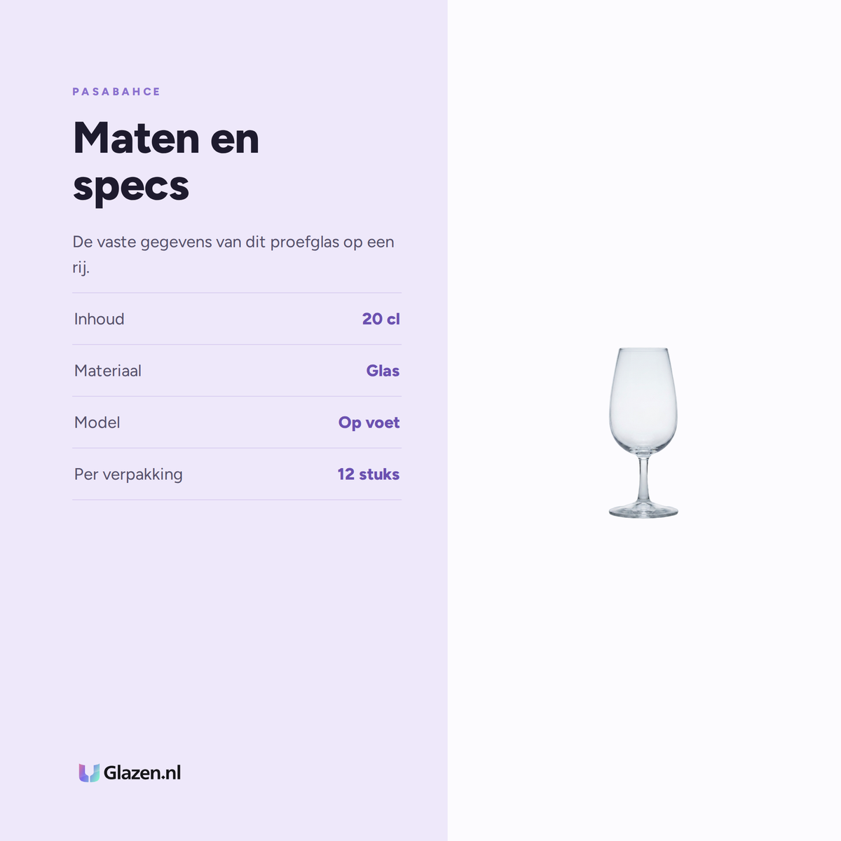 Maten en specificaties van de Pasabahce Proefglas/Portglas 20 Cl