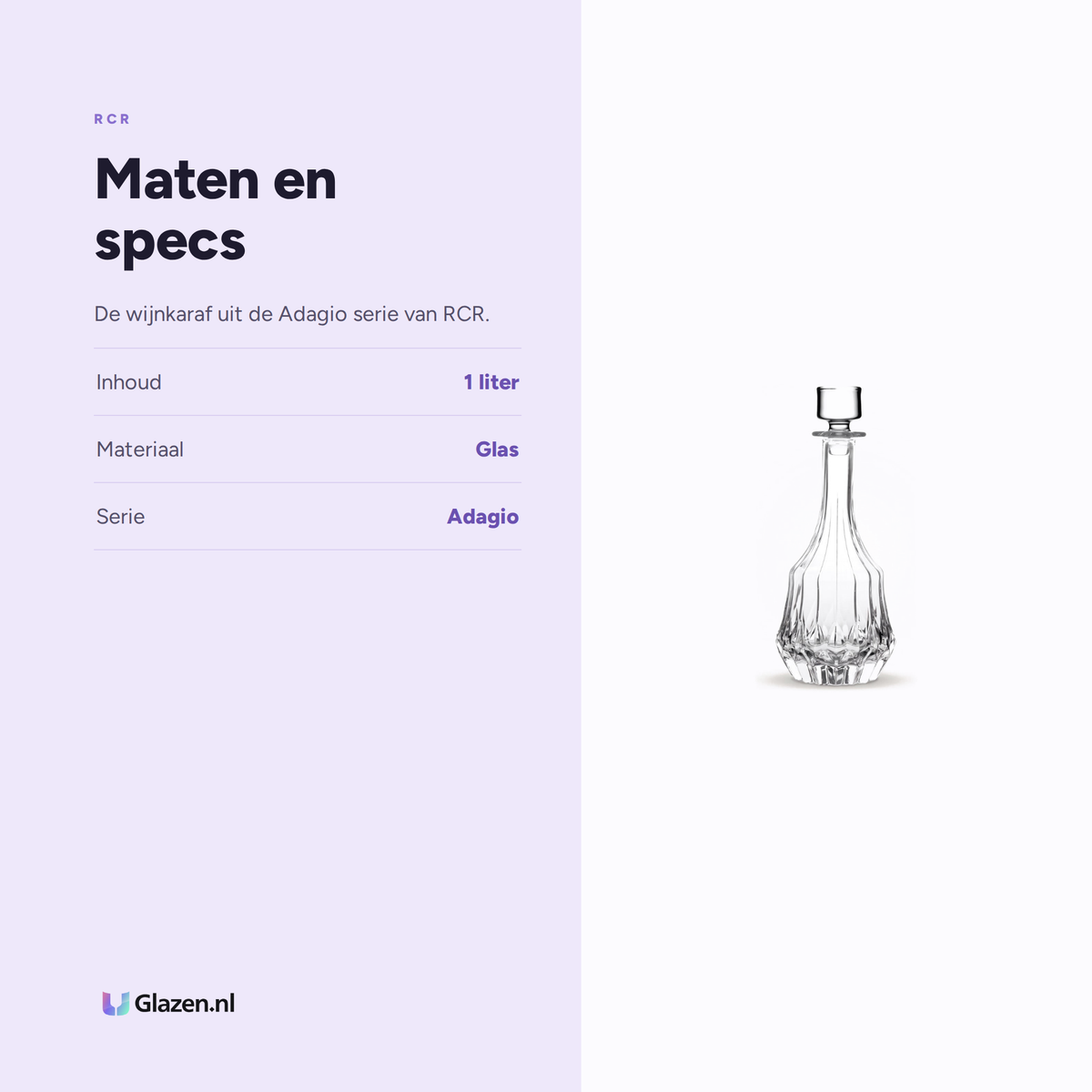 Maten en specs van RCR Adagio Wijnkaraf 1 Ltr