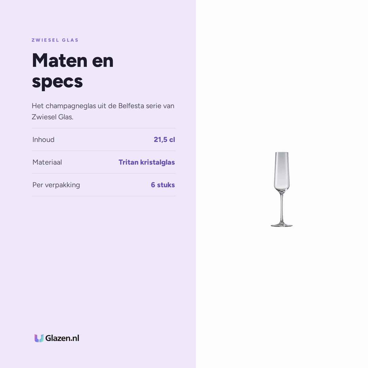 Maten en specs van Zwiesel Glas Belfesta Champagneglas 21,5 Cl met Mousseerpunt