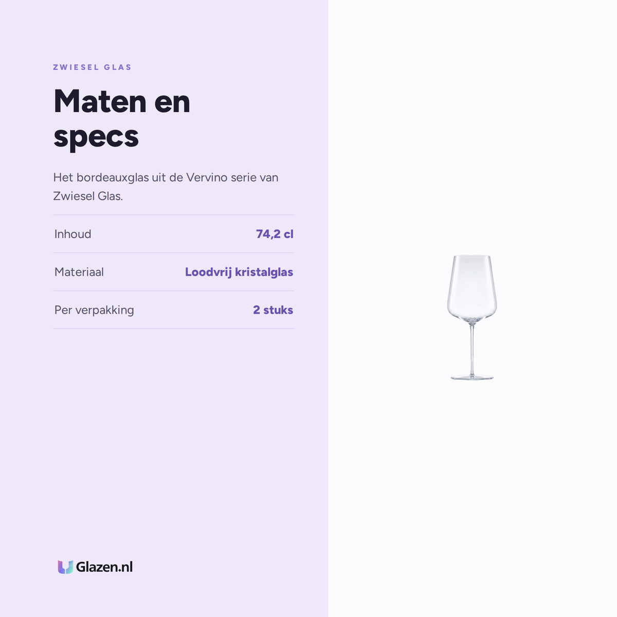 Maten en specs van Zwiesel Glas Vervino Bordeauxglas 74,2 Cl in Geschenkverpakking